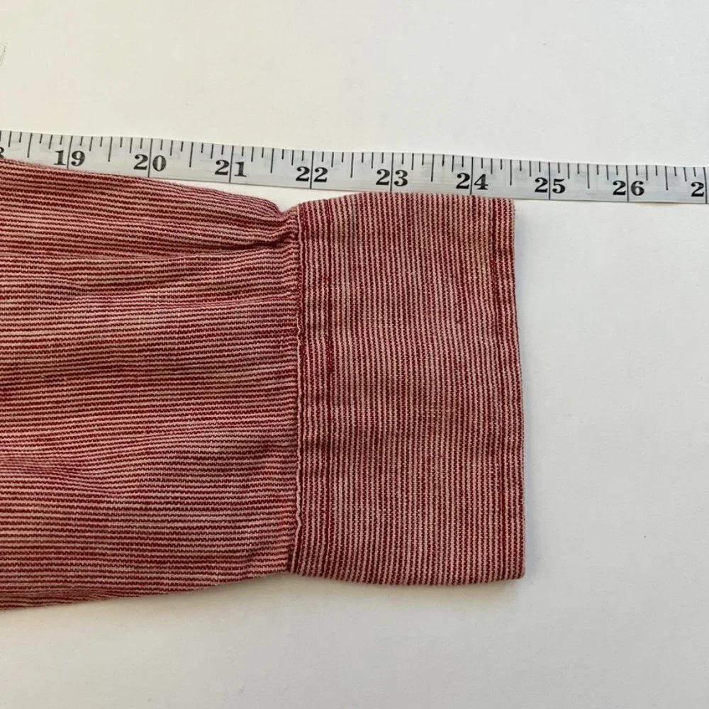 J. Crew Shirt Men's Size M Red Cream Striped Linen Blend Long Sleeve Button Down